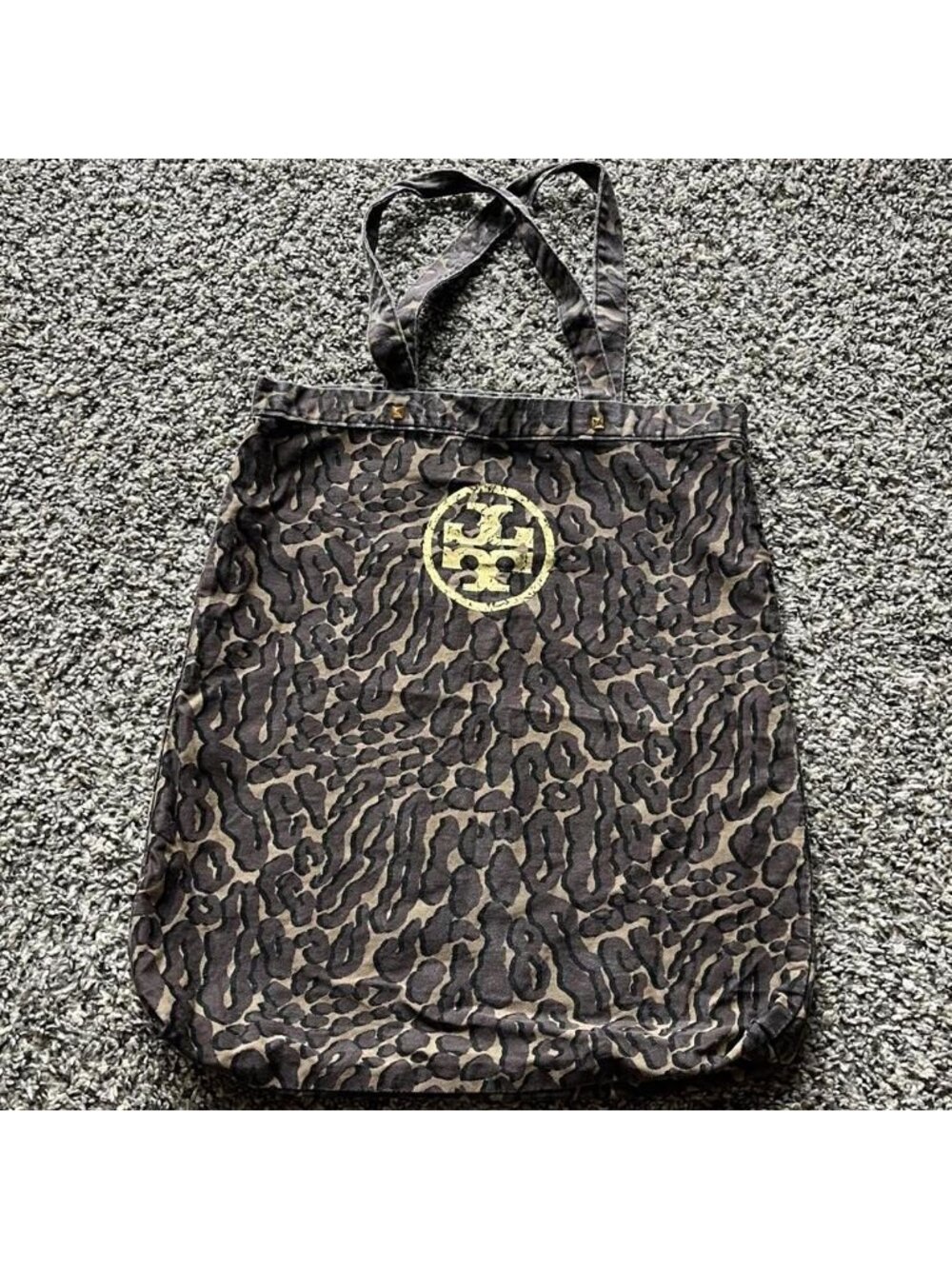 Tory Burch Leopard Print Cloth Tote Bag Studs Gold Logo Luxury Y2K Luxury Indie